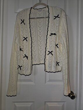 Love Sick White Pointelle Bow Cardigan 2